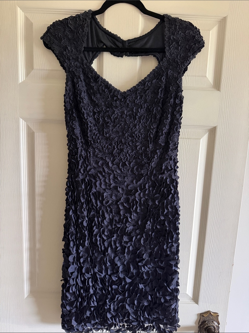 Theia Navy Cap-Sleeve Midi Dress
